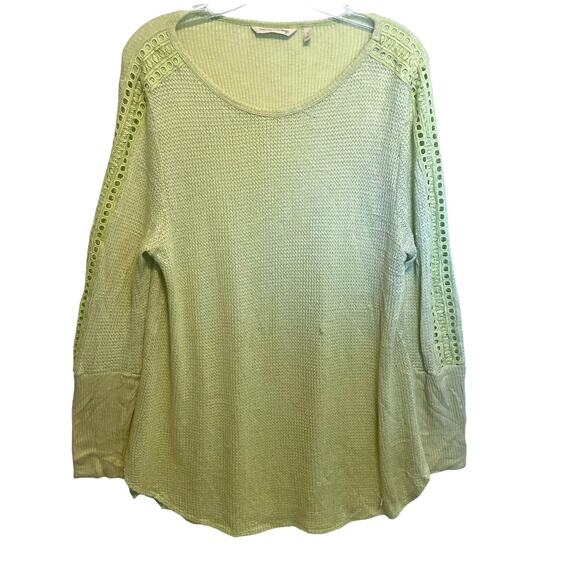 Soft Surroundings Bailey Thermal Top Womens Large Pear Green Eyelet Boho Sweater - Picture 2 of 8